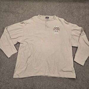 VTG Harley Davidson Henley Mens XXL Tan Graphic Eagle Long Sleeve USA Made 90s